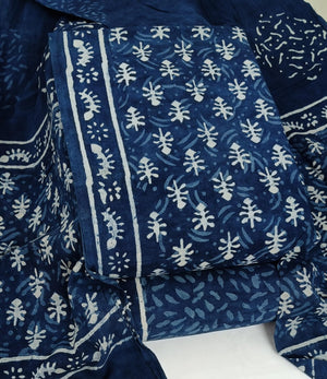 DRAVINAM Trends Hand Block Print Jaipuri Cambric Unstitched Cotton Suit Dress Material for Women with Mulmul Cotton Hand Printed Dupatta