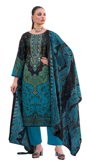 DRAVINAM Trends Women's Unstitched Salwar Suit Dress Material - Cotton Digital Printed Organza Embroidered Kameez II Unstitch Bottoms II Cotton Dupatta