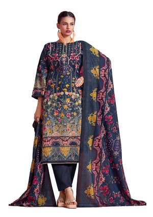 DRAVINAM Trends Cotton Pakistani Embroidered Suit Dress Material with Unstitched Bottoms and Cotton Dupatta