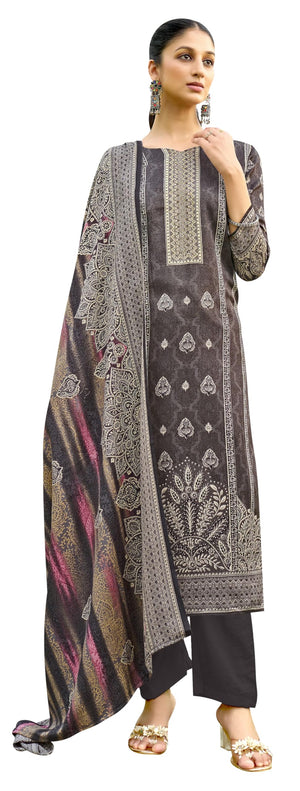 DRAVINAM Trends Women's Unstitched Winter Wear Swaroski Diamond Work Pakistani Woollen Pashmina Salwar Suit Dress Material with Twill Pashmina Printed Shawl Dupatta