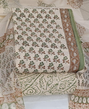 DRAVINAM Trends Hand Block Print Cambric Cotton Unstitched Salwar Suit Set for Women with Pure Chiffon Hand Printed Dupatta