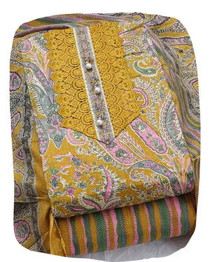 DRAVINAM Trends Women's Cambric Cotton Dress Material | Unstitch Kalamkari Printed Suit Set with Cotton Dupatta