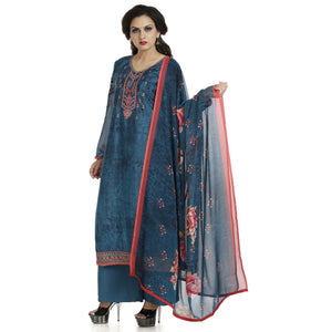 DRAVINAM Trends Women's Embroidered Pure Crepe Floral Printed Salwar Suit Dress Material with Printed Georgette Dupatta (Unstitched)