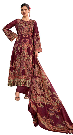 DRAVINAM Trends Women's Pure Viscose Pashmina Digital Kashmiri Printed Salwar Suit Material Set with Unstitch Bottom and Kashmiri Print Shawl Dupatta