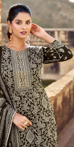 DRAVINAM Trends Women's Printed Pashmina Kani Unstitch Salwar Suit Dress Material with Siroski work and Printed Twill Pashmina Warm Shawl Dupatta
