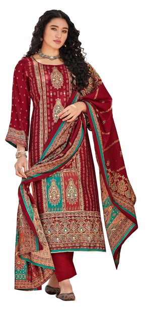 DRAVINAM Trends Women's Unstitched Pure Maslin Digital Foil Printed Pakistani Embroidered Suit Dress Material with Unstitched Maslin Bottoms and Maslin Dupatta