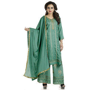 DRAVINAM Trends Upada Silk Sharara Suit Women | Diamond Work Upada Silk Short Kurta with Georgette Zari embroidered Sharara Plazzo and Chinon Dupatta (Stitched Sharara)