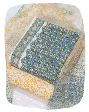 DRAVINAM Trends Hand Block Print Cambric Cotton Unstitched Salwar Suit Set for Women with Pure Chiffon Hand Printed Dupatta