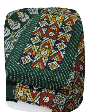DRAVINAM Trends Women's Unstitched Cambric Cotton Dress Material Salwar Suit Set with Dupatta | Geometric Batik Print & Embellished Neckline (Multicolor)