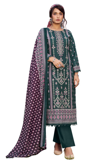 DRAVINAM Trends Unstitched Karachi Lawn Cotton Pakistani Digital Printed Embroidered Suit Dress Material with Unstitched Bottoms and Cotton Dupatta