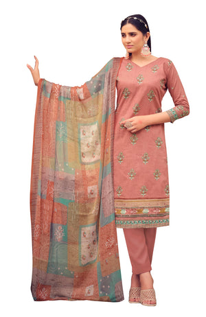 DRAVINAM Trends Unstitched Printed Mirror Work Cotton Salwar Suits Dress Material with Chiffon Dupatta (Green)