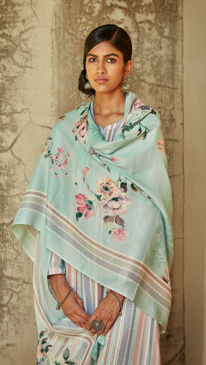 DRAVINAM Trends Women's Unstitched digital Print Embroidered Pure Woollen Pashmina Salwar Suit Dress Material with printed woolen shawl dupatta (Grey)