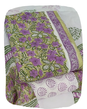 DRAVINAM Trends Hand Block Print Cambric Cotton Unstitched Salwar Suit Set for Women with Pure Chiffon Hand Printed Dupatta