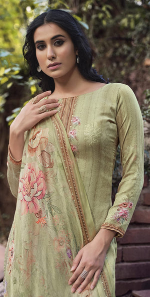 DRAVINAM Trends Women's Printed Unstitched Pure Cotton Kurti Palazzo Pants Set Material with Dupatta