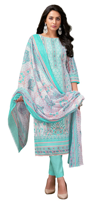 DRAVINAM Trends Pure Cotton Printed Dress Material Salwar Siroski Work Suit with Unstitched Bottoms and Cotton Dupatta