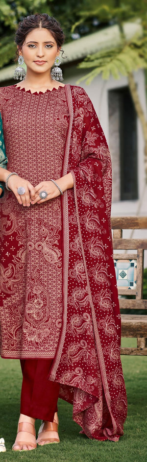 DRAVINAM Trends Women's Printed Spun Pashmina Unstitch Salwar Suit Dress Material with Printed Twill Pashmina Warm Shawl Dupatta