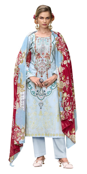 DRAVINAM Trends Women's Unstitched Cotton Suit Dress Material - Pure Cotton Embroidered Digital Top II Cotton Bottoms II Cotton Digital Print Dupatta