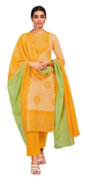 Unstitched Print Cotton Salwar Suit Dress Materials with Dupatta