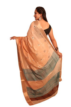DRAVINAM Trends Women's Soft Blended Cotton Saree with Border and Buti (with Blouse Piece) (Sea Green and Pink)