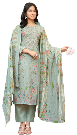 DRAVINAM Trends Women's Unstitched Salwar Suit Dress Material - Cotton Digital Printed Organza Embroidered Kameez II Unstitch Bottoms II Cotton Dupatta