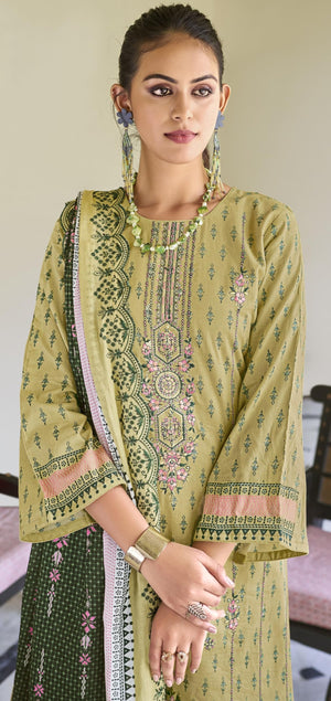 DRAVINAM Trends Women's Unstitched Pakistani Digital Print Embroidered Pure Cotton Salwar Suit Dress Materials with Cotton Embroidered Cutwork Dupatta