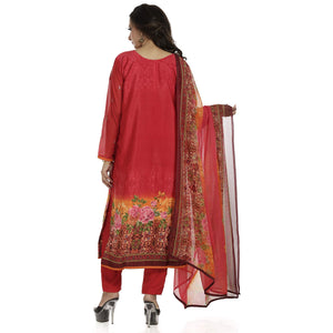 DRAVINAM Trends Women's Embroidered Pure Crepe Floral Printed Salwar Suit Dress Material with Printed Georgette Dupatta (Unstitched)