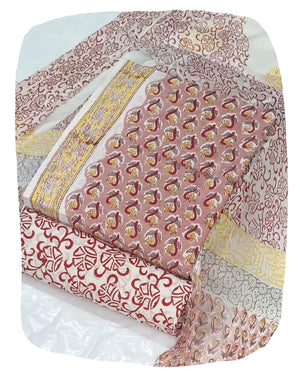 DRAVINAM Trends Hand Block Print Cambric Cotton Unstitched Salwar Suit Set for Women with Pure Chiffon Hand Printed Dupatta