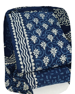 DRAVINAM Trends Hand Block Print Sanganeri Cambric Unstitched Cotton Suit Dress Material for Women with Mulmul Cotton Hand Printed Dupatta