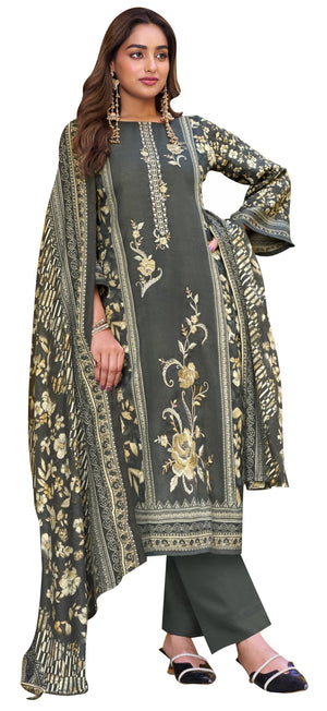 DRAVINAM Trends Women's Winter wear unstitched Printed Woollen Pashmina Embroidery Work Unstitched Salwar Suit Dress Material with Pashmina Printed Shawl Dupatta