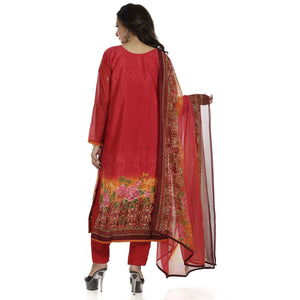 DRAVINAM Trends Women's Embroidered Pure Crepe Floral Printed Salwar Suit Dress Material with Printed Georgette Dupatta (Unstitched)