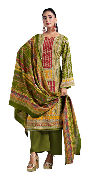 DRAVINAM Trends Women's Unstitched Embroidered Suit Dress Material - Heavy Viscose Rayon Printed Top with Fancy Hand Embroidery (2.5m), Rayon Bottom (2.8m), Cotton Dupatta (2.25m)
