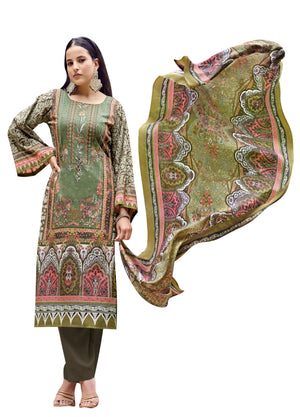 DRAVINAM Trends Unstitched Pakistani Print Embroidered Cotton Salwar Suit Dress Materials with Cotton Printed Dupatta