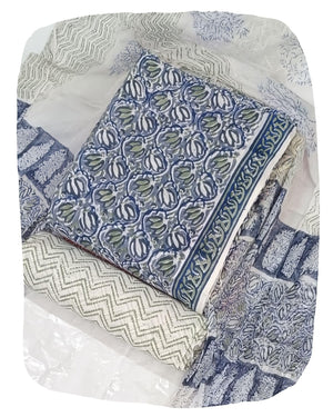 DRAVINAM Trends Hand Block Print Cambric Cotton Unstitched Salwar Suit Set for Women with Pure Chiffon Hand Printed Dupatta