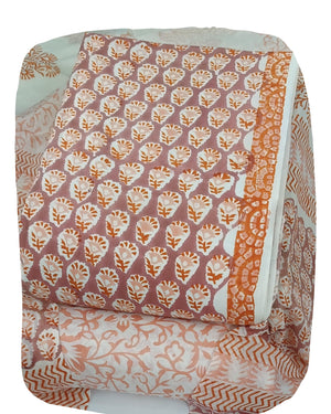DRAVINAM Trends Hand Block Print Sanganeri Cambric Unstitched Cotton Suit Dress Material for Women with Mulmul Cotton Hand Printed Dupatta