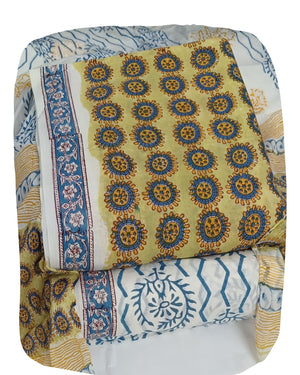 DRAVINAM Trends Hand Block Print Cambric Cotton Unstitched Salwar Suit Set for Women with Pure Chiffon Hand Printed Dupatta