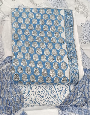 DRAVINAM Trends Hand Block Print Cambric Cotton Unstitched Salwar Suit Set for Women with Pure Chiffon Hand Printed Dupatta