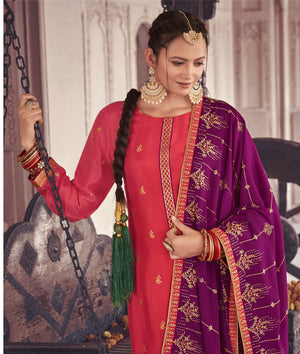 DRAVINAM Trends Women's Pure Banarasi Silk Jacquard Sequence embroidered Unstitched Salwar Suit Dress material with Chinon Silk Sequence and Embroidered Heavy Dupatta (Free size_Blue)