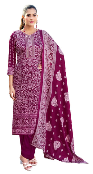 DRAVINAM Trends Women's Printed Pashmina Kani Unstitch Salwar Suit Dress Material with Siroski work and Printed Twill Pashmina Warm Shawl Dupatta