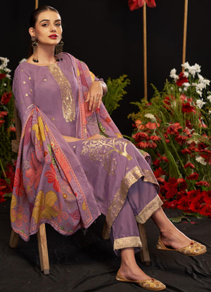 DRAVINAM Trends Women's Unstitched Maslin Salwar Suit Dress Material - Pure Bemberg Maslin Jacquard Kameez II Pure Jam Unstitch Bottoms II Viscose Maslin Digital Prints Dupatta