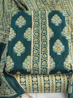 DRAVINAM Trends Women's Jaipuri Printed Embroidered and Hand Work Premium Cambric Cotton Unstitched Salwar Suit Dress Material with Mulmul Cotton Dupatta