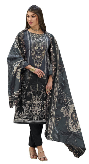 DRAVINAM Trends Women's Unstitched Pakistani Digital Print Embroidered Pure Cotton Salwar Suit Dress Materials with Cotton Embroidered Cutwork Dupatta