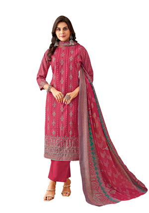 DRAVINAM Trends Women's Modal Unstitched Dress Material - Pure Modal Discharge Print top with Elegant Hand Work (2.5 m), Pure Modal Solid Bottom (2.8m), Viscose Modal Print Dupatta (2.25 m)