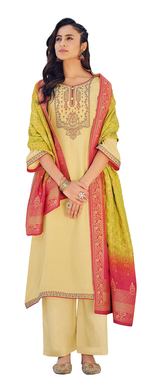 DRAVINAM Trends Women's Pure Muslin Embroidered Pakistani salwar suit dress material with Pure Viscose Dola Jacquard digital prints dupatta bridal collection (grey)