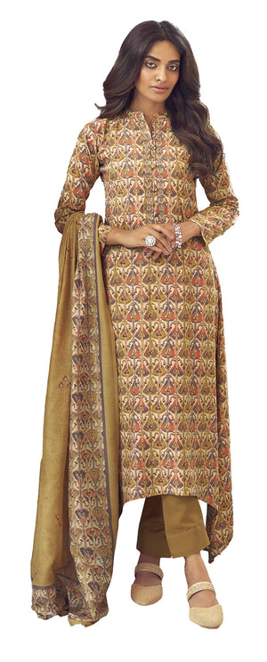 DRAVINAM Trends Women's Unstitched Digital Print Fancy Embroidered Pure Viscose Maslin Office wear Salwar Suit Dress Material with Printed Masline Chuni/Dupatta (Mustard)