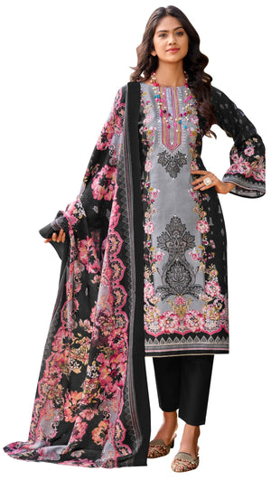 DRAVINAM Trends Women's Unstitched Jam Cotton Hand Embroidered Suit Material - Pure Jam Cotton Printed Hand Embroidered Kameez II Cotton Bottoms II Cotton Malmal Printed Dupatta