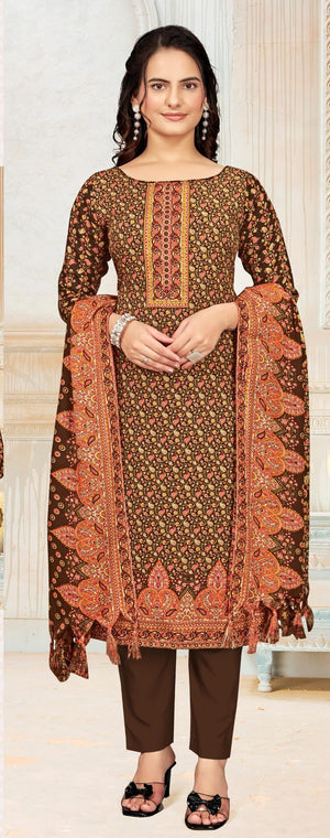 DRAVINAM Trends Women's Unstitched Winter Wear Kaani Digital Printed Heavy Woolen Pashmina Salwar Suit Dress Material with Printed Shawl Dupatta