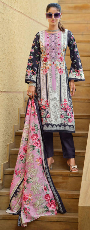 DRAVINAM Trends Women Unstitched Suit Set Material Karachi Lawn Cotton Pakistani Digital Printed Embroidered Kameez With Unstitched Bottoms And Cotton Dupatta, Pink