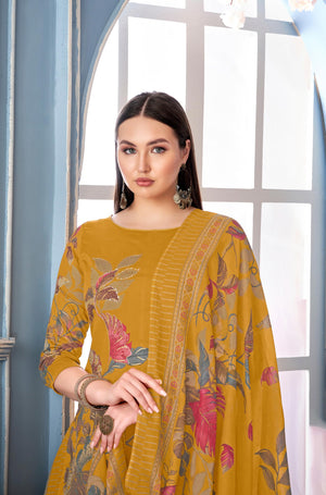 DRAVINAM Trends Women's Viscose Jam Cotton Handwork Unstitched Salwar Suit Dress Material - Pure Jam Discharge Print with Hand work Kameez | Viscose Rayon Bottom |Pure Cotton Print Dupatta