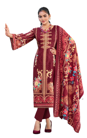 DRAVINAM Trends Women's Unstitched Embroidered Suit Dress Material - Heavy Viscose Rayon Printed Top with Fancy Hand Work and Siroski Work (2.5m), Rayon Bottom (2.8m), Cotton Dupatta (2.25m)