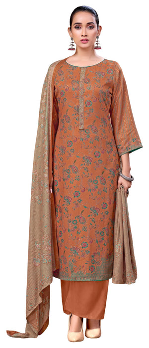 DRAVINAM Trends Women's Winter Wear Unstitched Discharge Print Hand Work Neck Embroidered Woollen Viscose Pashmina Salwar Suit Dress Material with Pashmina Printed Shawl Dupatta